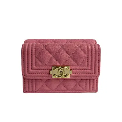 Pre-owned Chanel Pink Grained Calfskin Wallet (tri-fold) ()