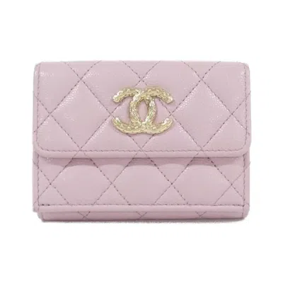 Pre-owned Chanel Pink Grained Calfskin Wallet (tri-fold) ()
