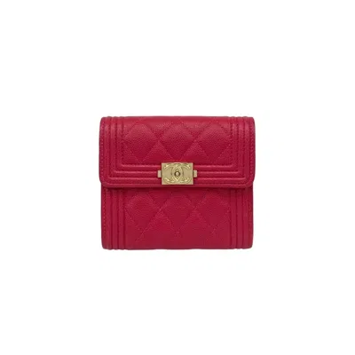 Pre-owned Chanel Pink Grained Calfskin Wallet (tri-fold) ()