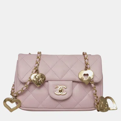 Pre-owned Chanel Pink Heart Charms Mini Flap Bag