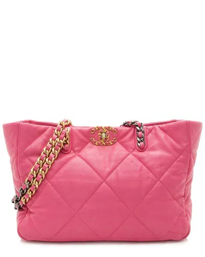 Pre-owned Chanel Pink Lambskin 19 East/west Shopping Tote (authentic Pre-loved)