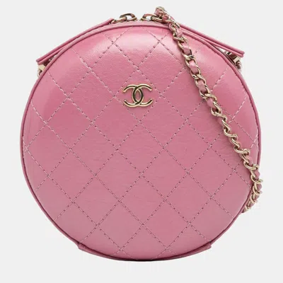 Pre-owned Chanel Pink Lambskin Cc Round Chain Crossbody