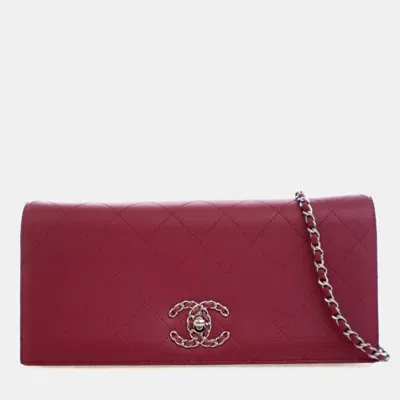 Pre-owned Chanel Pink Lambskin Clutch On Chain Shw