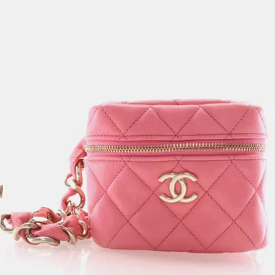 Pre-owned Chanel Pink Lambskin Cube Chain Wristlet Case