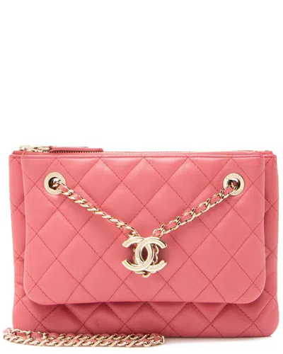 Pre-owned Chanel Pink Lambskin Double Case With Chain (authentic Pre-loved)