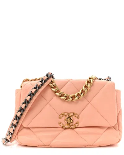 Pre-owned Chanel Pink Lambskin Leather 19 Flap (authentic Pre-loved)