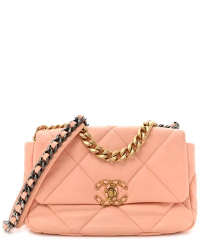 Pre-owned Chanel Pink Lambskin Leather 19 Flap (authentic Pre-loved)