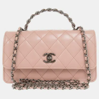 Pre-owned Chanel Pink Lambskin Leather Chain Clutch Shoulder Bag