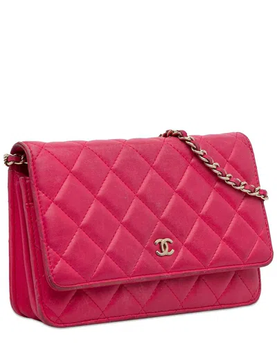 Pre-owned Chanel Pink Lambskin Leather Classic Wallet On Chain (authentic Pre-loved)