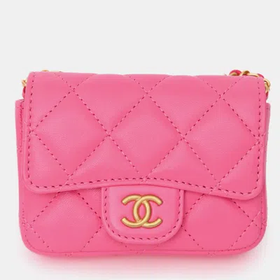 Pre-owned Chanel Pink Lambskin Leather Mini Cc Coco Belt Bag