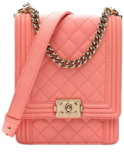 Pre-owned Chanel Pink Lambskin Leather Quilted North South Boy Flap (authentic Pre-  Loved)