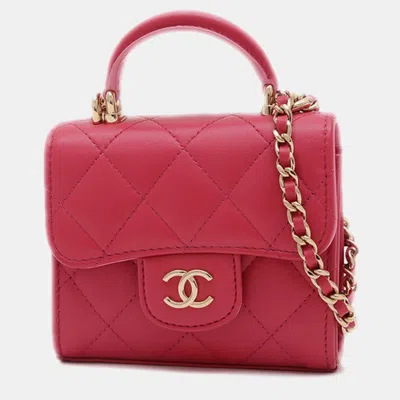 Pre-owned Chanel Pink Lambskin Leather Top Handle Flap Chain Clutch Bag