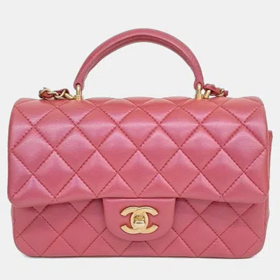 Pre-owned Chanel Pink Lambskin Leather Top Handle New Mini Crossbody Bag