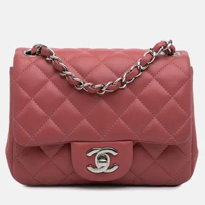 Pre-owned Chanel Pink Lambskin Mini Square Classic Single Flap