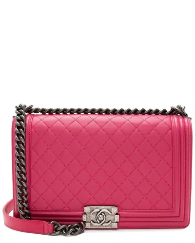Pre-owned Chanel Pink Lambskin New Medium Boy Bag (authentic Pre-loved)