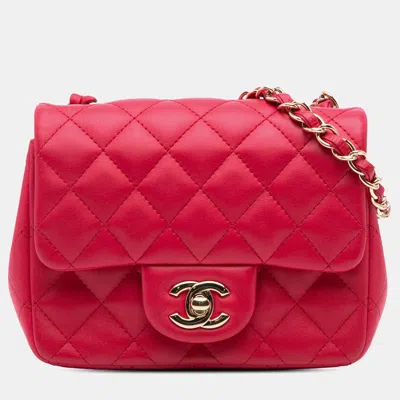 Pre-owned Chanel Pink Mini Square Classic Lambskin Single Flap
