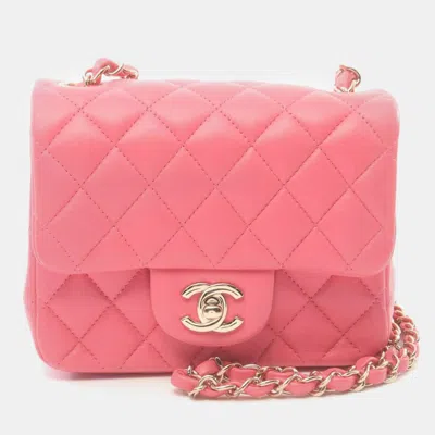 Pre-owned Chanel Pink Lambskin Quilted Mini Square Flap Bag