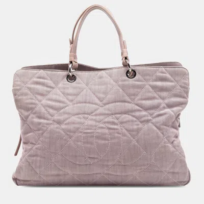 Pre-owned Chanel Pink Large Cc Quilted Denim Tote