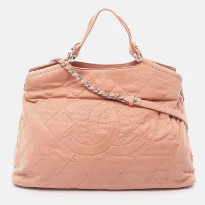Pre-owned Chanel Pink Large Cc Quilted Suede Sea Hit Tote