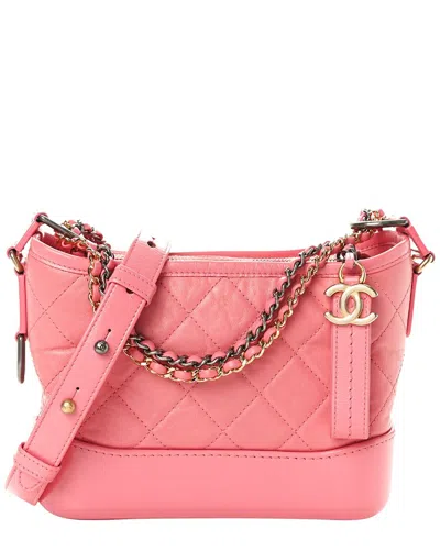 Pre-owned Chanel Pink Leather Aged Quilted Small Gabrielle Hobo (authentic Pre-loved)