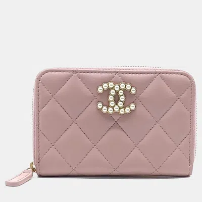 Pre-owned Chanel Pink Leather Card Holder