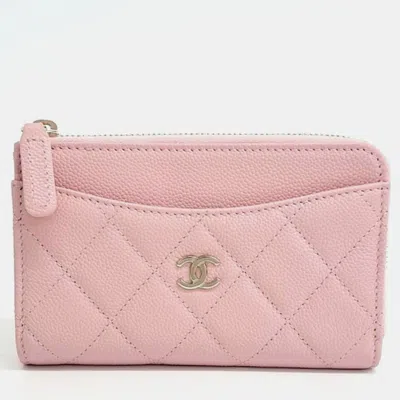 Pre-owned Chanel Pink Leather Caviar Card Holder