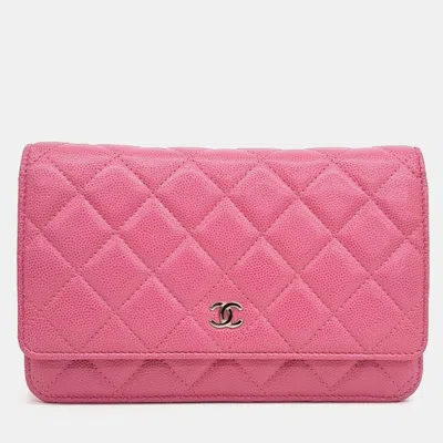 Pre-owned Chanel Pink Leather Caviar Woc Mini Crossbody Bag