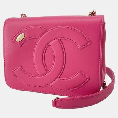 Pre-owned Chanel Pink Leather Cc Mania Flap Bag