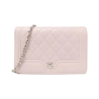 Pre-owned Chanel Pink Leather Chain/shoulder Wallet ()