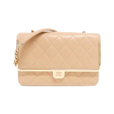 Pre-owned Chanel Pink Leather Chain/shoulder Wallet ()