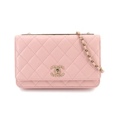 Pre-owned Chanel Pink Leather Chain/shoulder Wallet ()