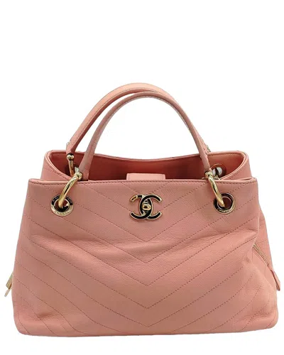 Pre-owned Chanel Pink Leather Chevron Chic Shopping Tote - '10s (authentic Pre-loved)