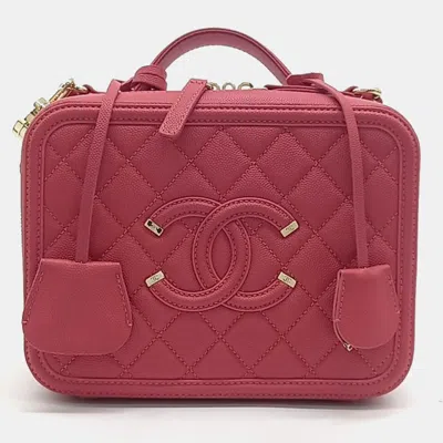 Pre-owned Chanel Pink Leather Cosmetic Tote And Shoulder Bag