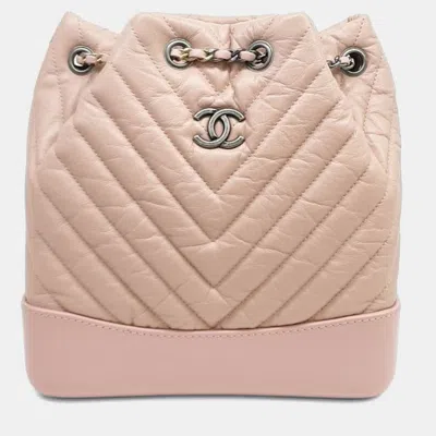 Pre-owned Chanel Pink Leather Gabrielle Chevron Backpack
