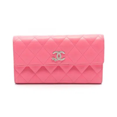 Pre-owned Chanel Pink Leather Long Wallet (bi-fold) ()