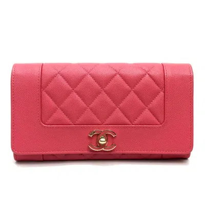 Pre-owned Chanel Pink Leather Long Wallet (bi-fold) ()