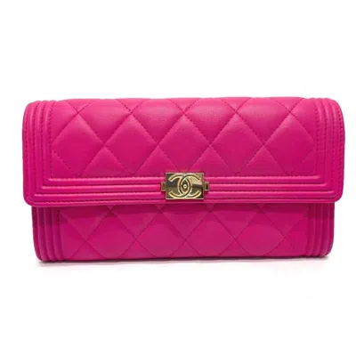 Pre-owned Chanel Pink Leather Long Wallet (bi-fold) ()