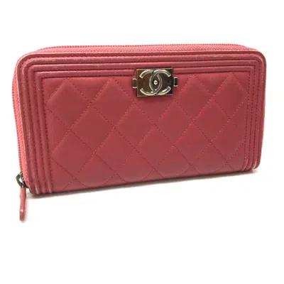 Pre-owned Chanel Pink Leather Long Wallet (bi-fold) ()