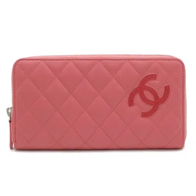 Pre-owned Chanel Pink Leather Long Wallet (bi-fold) ()