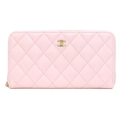 Pre-owned Chanel Pink Leather Long Wallet (bi-fold) ()