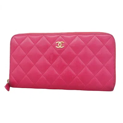 Pre-owned Chanel Pink Leather Long Wallet (bi-fold) ()