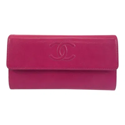 Pre-owned Chanel Pink Leather Long Wallet (bi-fold) ()