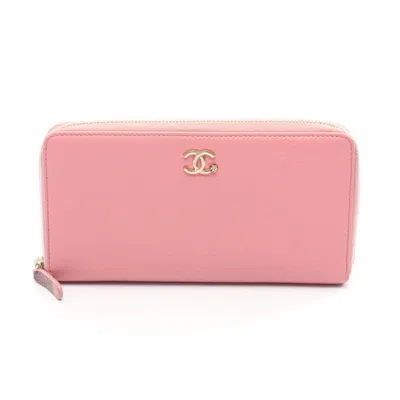 Pre-owned Chanel Pink Leather Long Wallet (bi-fold) ()