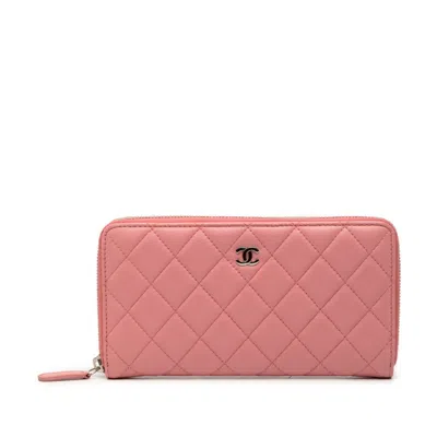 Pre-owned Chanel Pink Leather Long Wallet (bi-fold) ()
