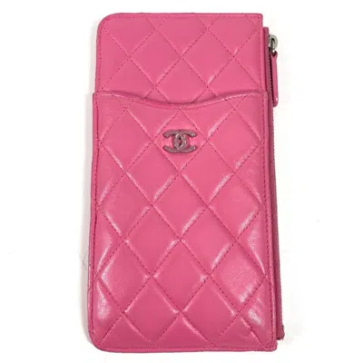 Pre-owned Chanel Pink Leather Long Wallet (bi-fold) ()