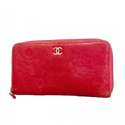 Pre-owned Chanel Pink Leather Long Wallet (bi-fold) ()