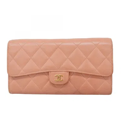 Pre-owned Chanel Pink Leather Long Wallet (bi-fold) ()