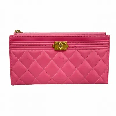 Pre-owned Chanel Pink Leather Long Wallet (bi-fold) ()