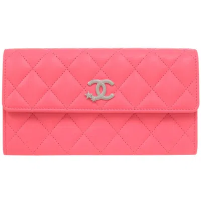 Pre-owned Chanel Pink Leather Long Wallet (bi-fold) ()