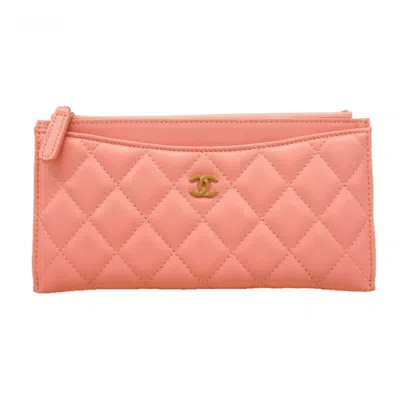 Pre-owned Chanel Pink Leather Long Wallet (bi-fold) ()